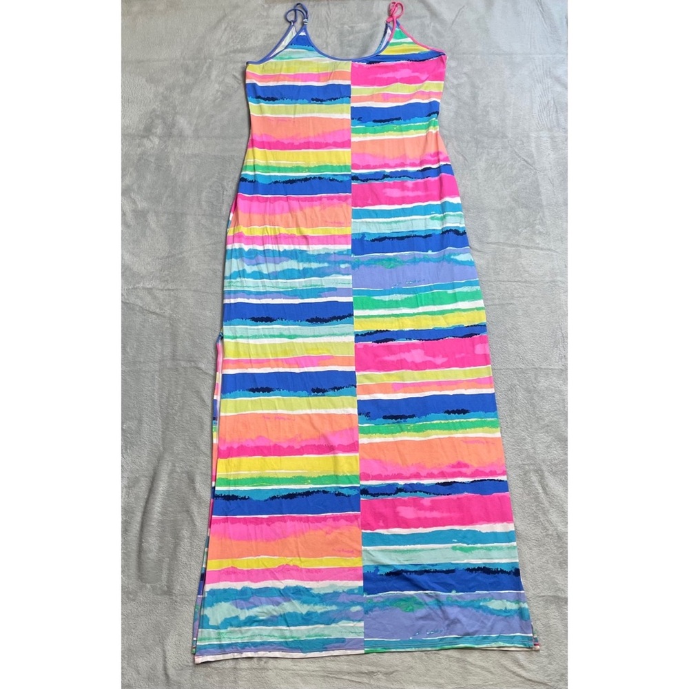 Lilly Pulitzer Gigi Dress Medium Womens Maxi Blurred Stripe Rainbow Beach